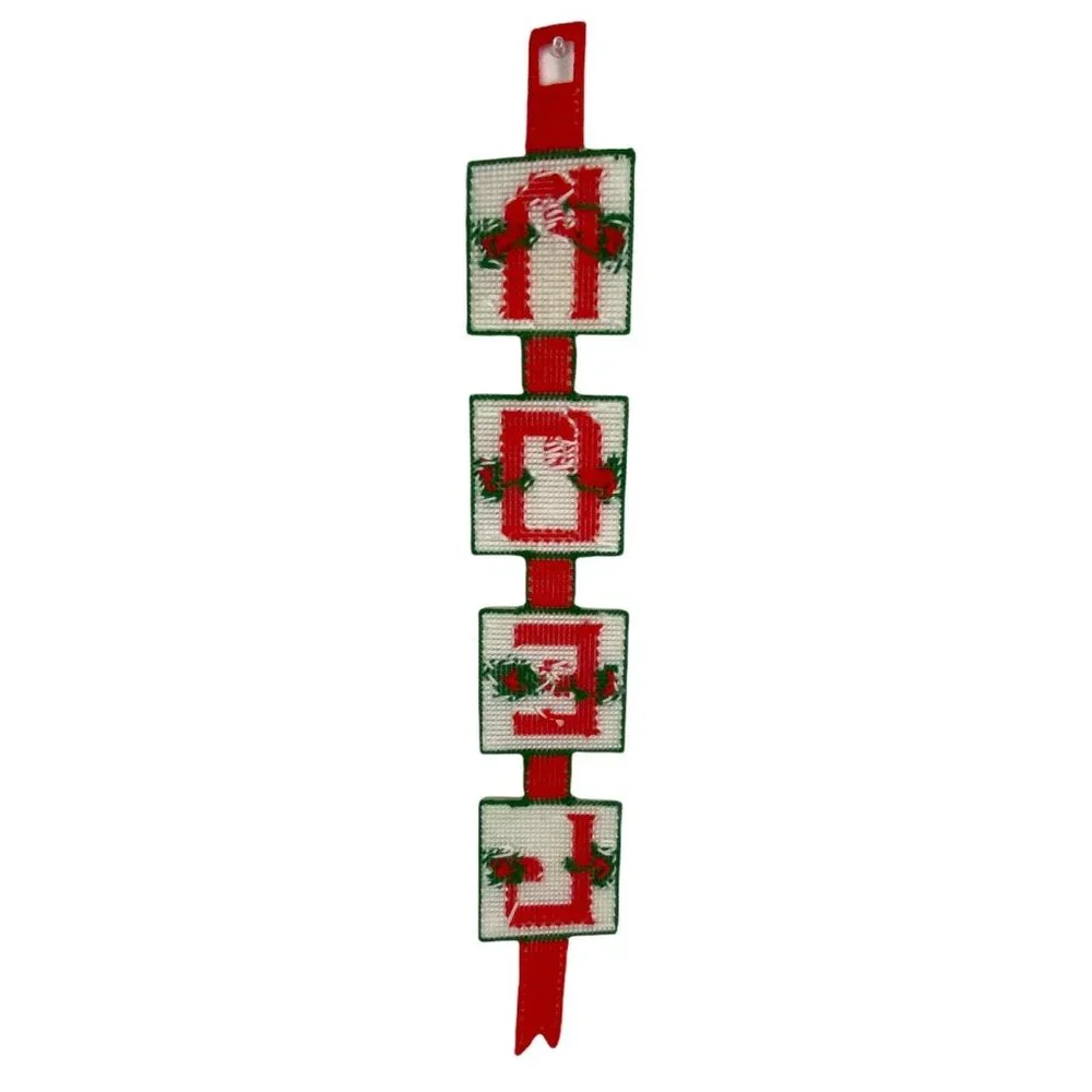 Vintage Handmade NOEL Green White Red Christmas Ornament Cross Stitch 29